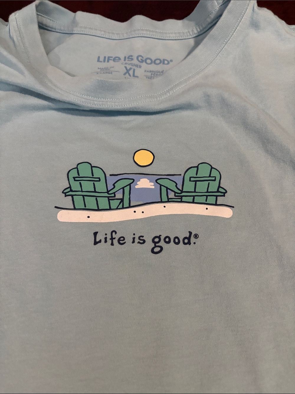 Life Is Good Light Blue Kids Tee with Beach Chair Graphic